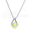 Rhodium Plated Pendant Necklace, with Aurore Boreale and Aurore Boreale Swarovski Crystals, Polished, Rhodium Finish, 04.239.0039.4.16