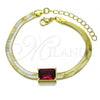 Oro Laminado Fancy Bracelet, Gold Filled Style Rat Tail Design, with Garnet Cubic Zirconia, Polished, Golden Finish, 03.341.0191.3.07