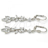 Rhodium Plated Long Earring, Leaf Design, with White Cubic Zirconia, Polished, Rhodium Finish, 02.205.0056.5