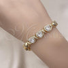 Oro Laminado Fancy Bracelet, Gold Filled Style Hugs and Kisses and Heart Design, with White Cubic Zirconia and White Micro Pave, Polished, Golden Finish, 03.283.0287.07