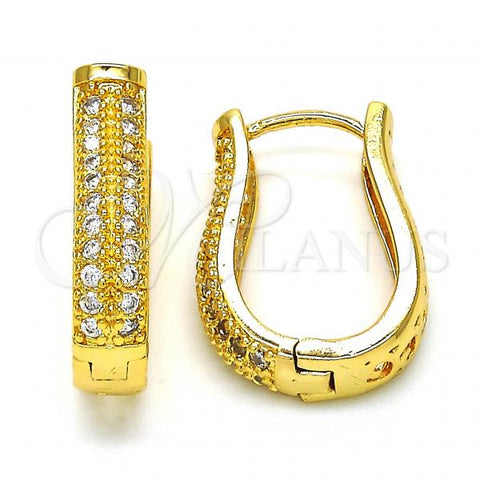 Oro Laminado Huggie Hoop, Gold Filled Style with White Cubic Zirconia, Polished, Golden Finish, 02.287.0004.15