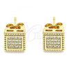 Oro Laminado Stud Earring, Gold Filled Style with White Micro Pave, Polished, Golden Finish, 02.344.0071