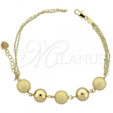 Oro Laminado Fancy Bracelet, Gold Filled Style Ball Design, Matte Finish, Golden Finish, 5.005.013