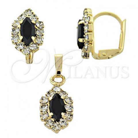 Oro Laminado Earring and Pendant Adult Set, Gold Filled Style with Black and White Cubic Zirconia, Polished, Golden Finish, 10.122.0003.2