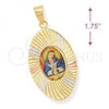 Oro Laminado Religious Pendant, Gold Filled Style Altagracia Design, Diamond Cutting Finish, Tricolor, 5.196.013