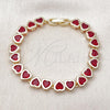 Oro Laminado Tennis Bracelet, Gold Filled Style Heart Design, with Garnet Cubic Zirconia, Polished, Golden Finish, 03.284.0058.1.07