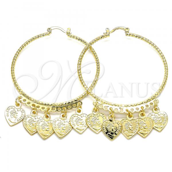 Oro Laminado Large Hoop, Gold Filled Style Heart Design, Diamond Cutting Finish, Golden Finish, 02.380.0071.50
