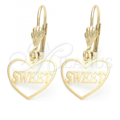 Oro Laminado Dangle Earring, Gold Filled Style Heart Design, Golden Finish, 5.110.013
