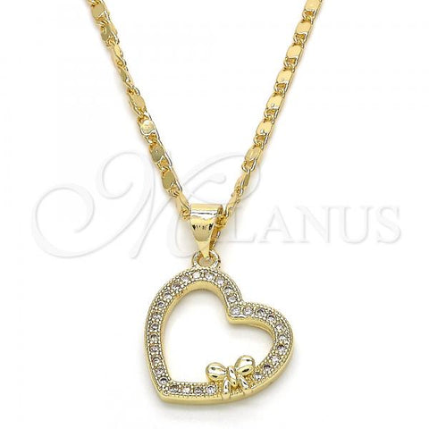 Oro Laminado Pendant Necklace, Gold Filled Style Heart Design, with White Micro Pave, Polished, Golden Finish, 04.195.0026.18