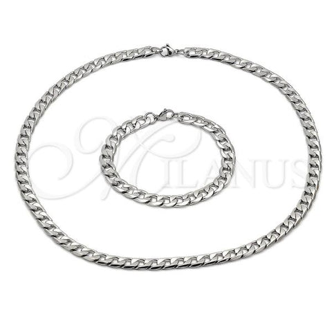 Stainless Steel Necklace and Bracelet, Curb Design, Polished, Steel Finish, 06.116.0051