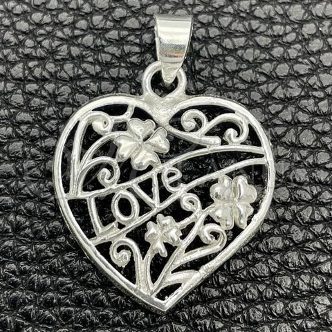 Sterling Silver Religious Pendant, Heart and Flower Design, Polished, Silver Finish, 05.392.0024