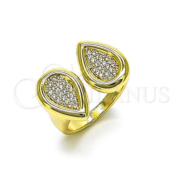 Oro Laminado Multi Stone Ring, Gold Filled Style Teardrop Design, with White Micro Pave, Polished, Golden Finish, 01.283.0049