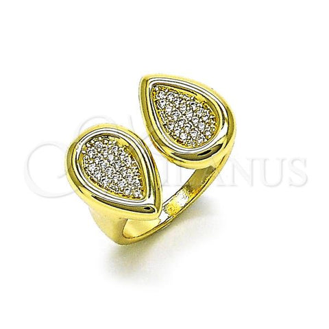 Oro Laminado Multi Stone Ring, Gold Filled Style Teardrop Design, with White Micro Pave, Polished, Golden Finish, 01.283.0049