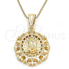 Oro Laminado Religious Pendant, Gold Filled Style Guadalupe Design, with White Cubic Zirconia, Polished, Golden Finish, 05.120.0030