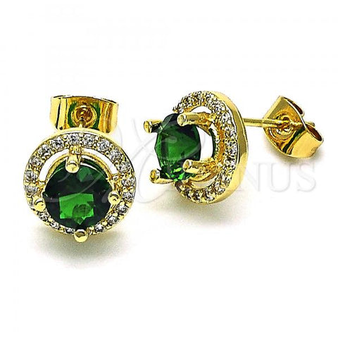 Oro Laminado Stud Earring, Gold Filled Style with Green Cubic Zirconia and White Micro Pave, Polished, Golden Finish, 02.344.0102.3