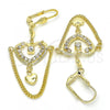 Oro Laminado Long Earring, Gold Filled Style Heart Design, with White Crystal, Polished, Golden Finish, 02.270.0061