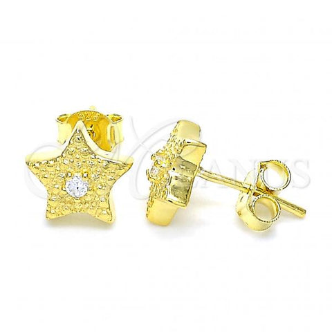 Sterling Silver Stud Earring, Star Design, with White Cubic Zirconia, Polished, Golden Finish, 02.369.0037.2