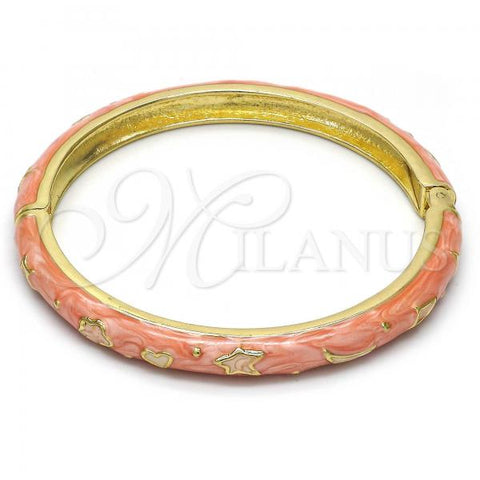 Oro Laminado Individual Bangle, Gold Filled Style Star and Moon Design, Orange Enamel Finish, Golden Finish, 07.246.0005.1.05 (07 MM Thickness, Size 5 - 2.50 Diameter)