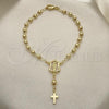 Oro Laminado Bracelet Rosary, Gold Filled Style Guadalupe and Cross Design, Polished, Golden Finish, 09.213.0012.08