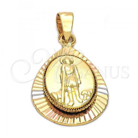 Oro Laminado Religious Pendant, Gold Filled Style San Lazaro Design, Diamond Cutting Finish, Tricolor, 5.194.023
