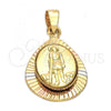 Oro Laminado Religious Pendant, Gold Filled Style San Lazaro Design, Diamond Cutting Finish, Tricolor, 5.194.023