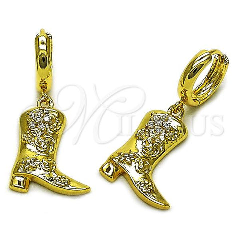 Oro Laminado Dangle Earring, Gold Filled Style Shoes and Flower Design, with White Cubic Zirconia, Polished, Golden Finish, 02.341.0254
