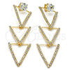 Oro Laminado Long Earring, Gold Filled Style with White Cubic Zirconia and White Crystal, Polished, Golden Finish, 02.268.0006