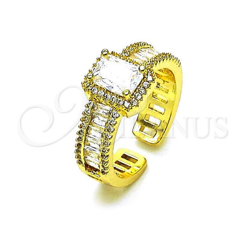 Oro Laminado Multi Stone Ring, Gold Filled Style Baguette Design, with White Cubic Zirconia and White Micro Pave, Polished, Golden Finish, 01.341.0110