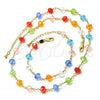 Oro Laminado Necklace and Bracelet, Gold Filled Style with Multicolor Opal, Polished, Golden Finish, 06.63.0167