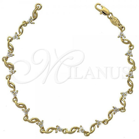Oro Laminado Fancy Bracelet, Gold Filled Style Flower Design, with White Cubic Zirconia, Resin Finish, Golden Finish, 5.030.009