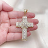 Oro Laminado Religious Pendant, Gold Filled Style Cross Design, with White Cubic Zirconia, Polished, Golden Finish, 05.253.0186