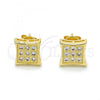 Oro Laminado Stud Earring, Gold Filled Style with White Micro Pave, Polished, Golden Finish, 02.156.0175