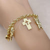 Oro Laminado Charm Bracelet, Gold Filled Style Rolo and Heart Design, Polished, Golden Finish, 03.213.0258.07