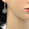 Oro Laminado Dangle Earring, Gold Filled Style with White Cubic Zirconia, Polished, Golden Finish, 73.01