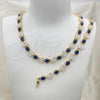 Oro Laminado Necklace and Bracelet, Gold Filled Style Butterfly Design, with Sapphire Blue and White Cubic Zirconia, Polished, Golden Finish, 06.284.0004.2