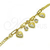 Oro Laminado Charm Bracelet, Gold Filled Style Heart and Paperclip Design, with White Crystal, Polished, Golden Finish, 03.63.2230.08