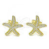 Oro Laminado Stud Earring, Gold Filled Style with White Micro Pave, Polished, Golden Finish, 02.156.0585