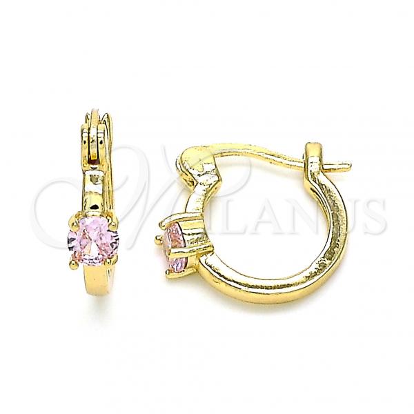 Oro Laminado Small Hoop, Gold Filled Style with Pink Cubic Zirconia, Polished, Golden Finish, 02.210.0499.2.12