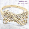 Oro Laminado Multi Stone Ring, Gold Filled Style Bow Design, with White Cubic Zirconia, Polished, Golden Finish, 01.122.0010.07 (Size 7)