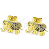 Oro Laminado Stud Earring, Gold Filled Style Elephant Design, with Multicolor Cubic Zirconia, Polished, Golden Finish, 02.284.0046