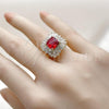 Oro Laminado Multi Stone Ring, Gold Filled Style Cluster and Baguette Design, with Garnet and White Cubic Zirconia, Polished, Golden Finish, 01.196.0042.1