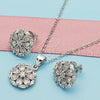 Sterling Silver Earring and Pendant Adult Set, Flower Design, with White Cubic Zirconia, Polished, Rhodium Finish, 10.175.0018