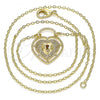 Oro Laminado Pendant Necklace, Gold Filled Style Lock and Heart Design, with White Micro Pave, Polished, Golden Finish, 04.156.0287.18