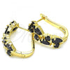 Oro Laminado Huggie Hoop, Gold Filled Style Teardrop Design, with Black Cubic Zirconia, Polished, Golden Finish, 02.316.0051.15