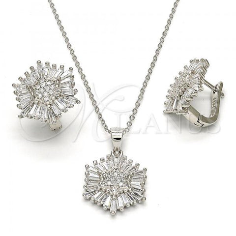Sterling Silver Earring and Pendant Adult Set, with White Cubic Zirconia, Polished, Rhodium Finish, 10.175.0037