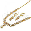 Oro Laminado Necklace and Earring, Gold Filled Style Teardrop and Leaf Design, with White Cubic Zirconia, Polished, Golden Finish, 06.221.0002