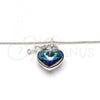 Rhodium Plated Pendant Necklace, Heart and key Design, with Bermuda Blue Swarovski Crystals and White Micro Pave, Polished, Rhodium Finish, 04.239.0015.16