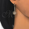 Oro Laminado Long Earring, Gold Filled Style Flower Design, with White Cubic Zirconia, Polished, Golden Finish, 02.287.0014
