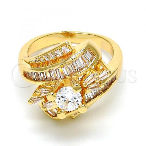 Gold Tone Multi Stone Ring, with White Cubic Zirconia, Polished, Golden Finish, 01.199.0001.08.GT (Size 8)