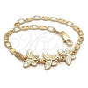 Oro Laminado Fancy Bracelet, Gold Filled Style Butterfly Design, Polished, Golden Finish, 03.63.1879.08